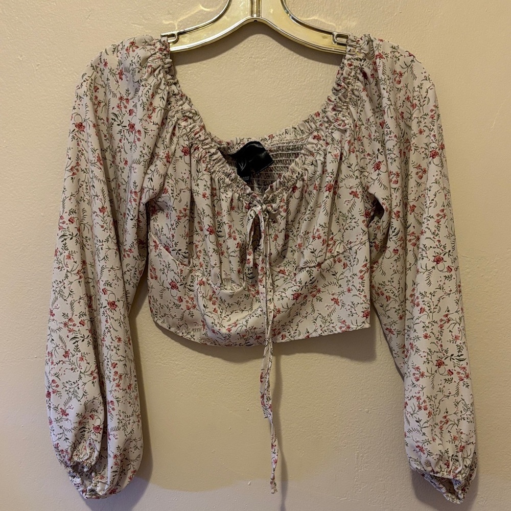 Windsor Floral Blouse with Red Accents
